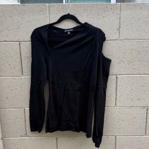 INC International Concepts Black Asymmetrical Long Sleeve Top
